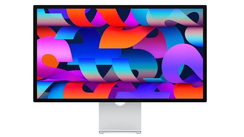 Apple Studio Display (2026) with a colorful abstract wallpaper.