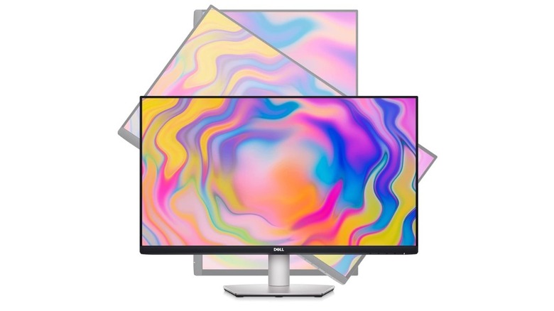 Dell S2722QC 4K monitor shown in both landscape and portrait orientations.