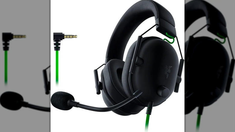 The Razer BlackShark V2 X Wired Headset and its audio jack.