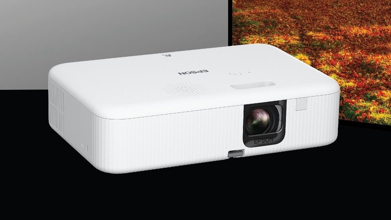 The Epson EpiqVision Flex CO-FH02 in a promo shot with a screen in the background