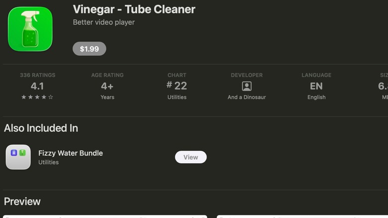 Vinegar - Tube Cleaner as it appears in the Apple App Store, the image also shows that users can bundle this app with another one from the developer