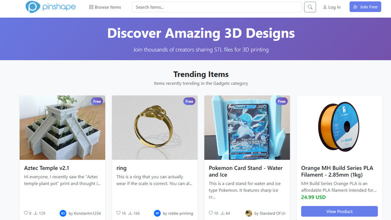 The Pinshape home page.