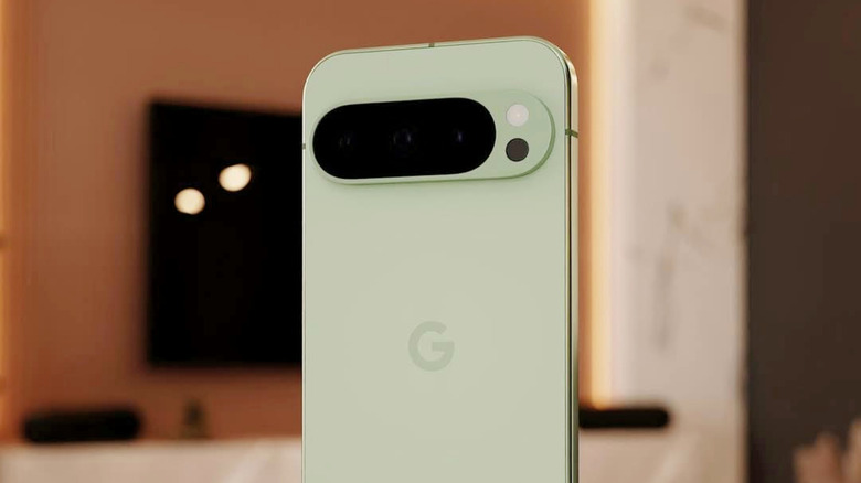 A bright green Google Pixel 10 pro smartphone