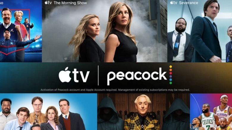 Apple TV and Peacock promo collage featuring TV shows and sports