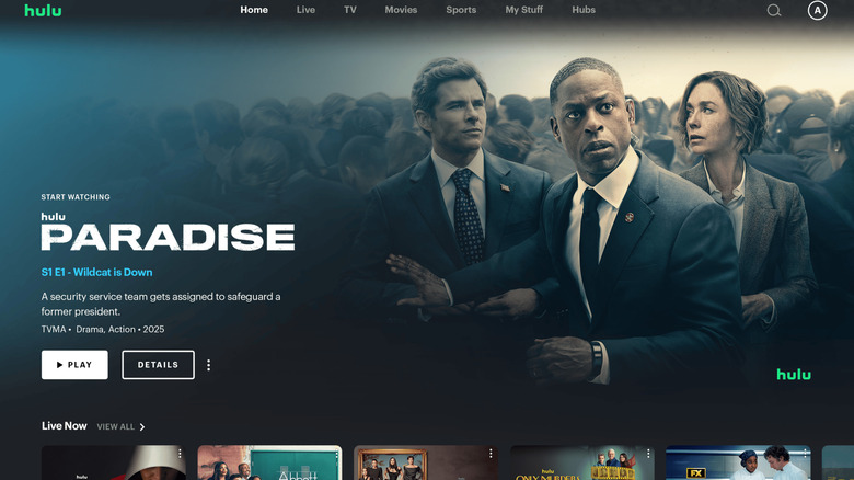 Hulu home screen displaying the show Paradise