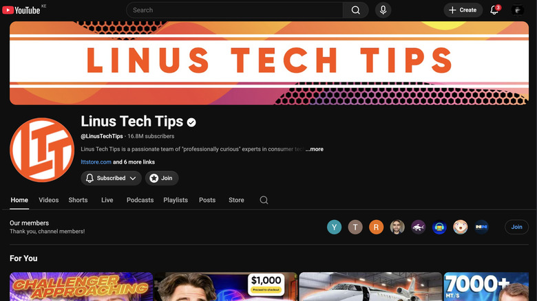Linus Tech Tips channel on YouTube