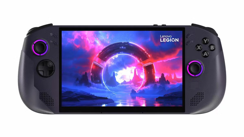 Lenovo Legion Go S handheld gaming PC showing a colorful display.