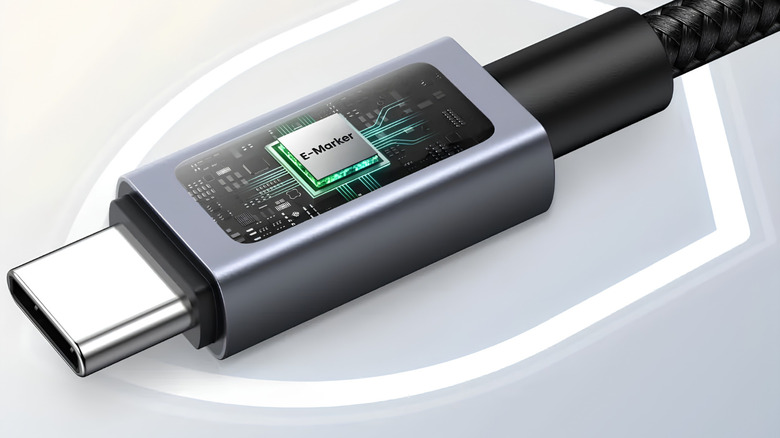 A promo illustration showing the security built into the UGREEN Nexode 240W USB-C Cable with Digital Display