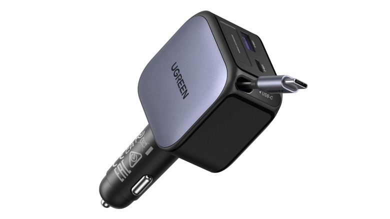 Mockup of a car charger with built-in USB-C cable