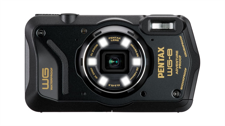The Ricoh Pentax WG-8 underwater camera against a white background