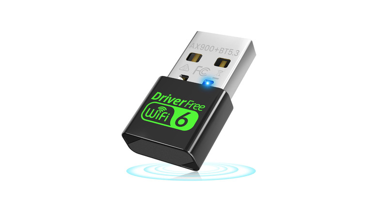 Small USB plug featuring WiFi 6 logo on white background