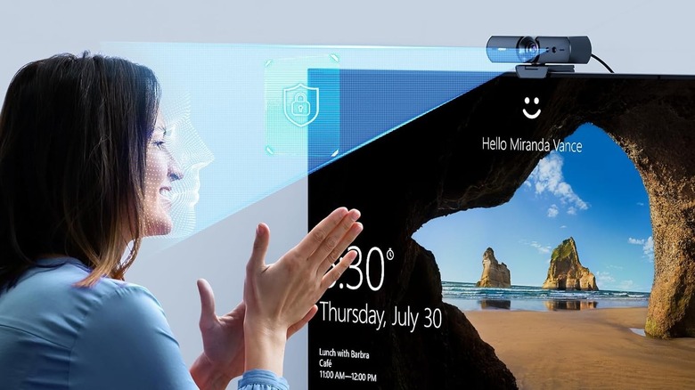 A person using NexiGo HelloCam on their Windows computer