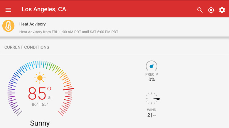 Screenshot of Weather Underground app for Android showing current condition
