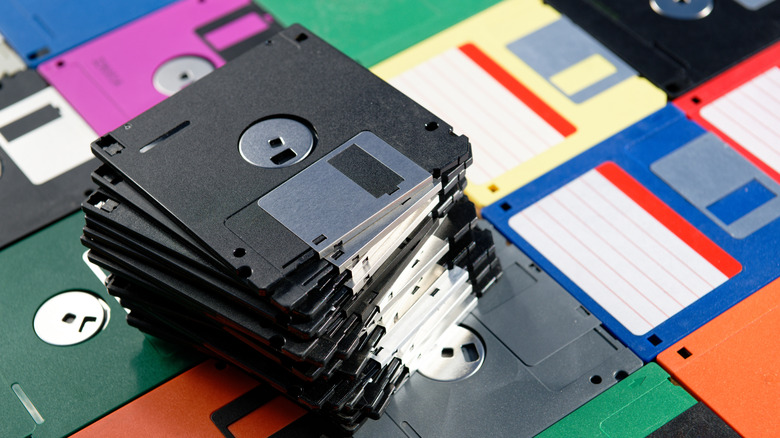 A stack of 3.5-inch floppy disks