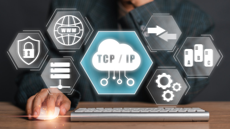 A networking graphic with TCP/IP at the center