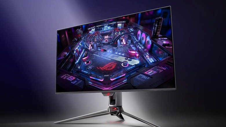 The Asus ROG Swift PG32UCDM3 gaming monitor with a dark background