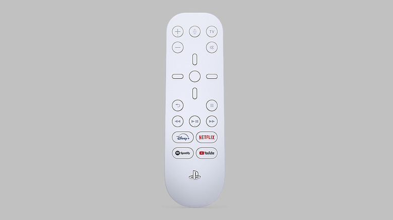 The PS5 Media Remote on a gray background.