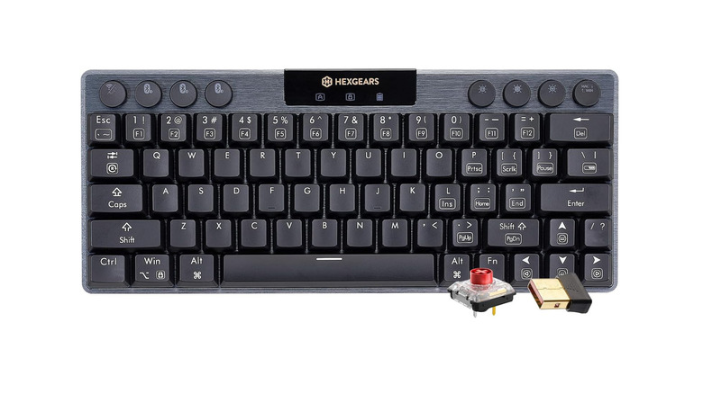 A black metallic mechanical keyboard on white background