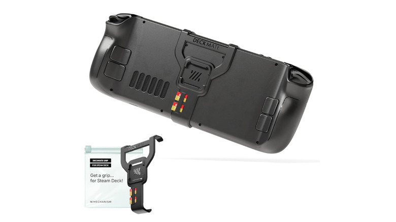 A mounting bracket on the rear of the Steam Deck