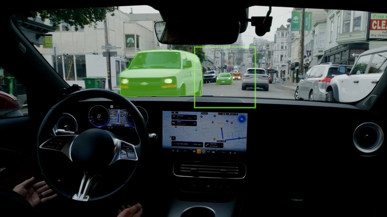 Artistic depiction of an autonomous robotaxi driving with Nvidia Alpamayo 2 Super AI model