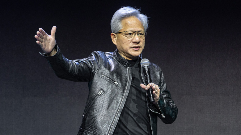 Nvidia CEO Jensen Huang talking on stage during Computex Taipei