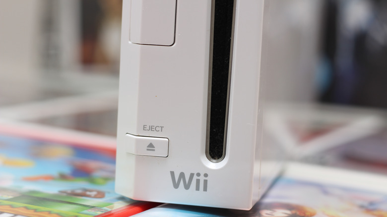 A close-up of the Wii's disc drive and eject button.
