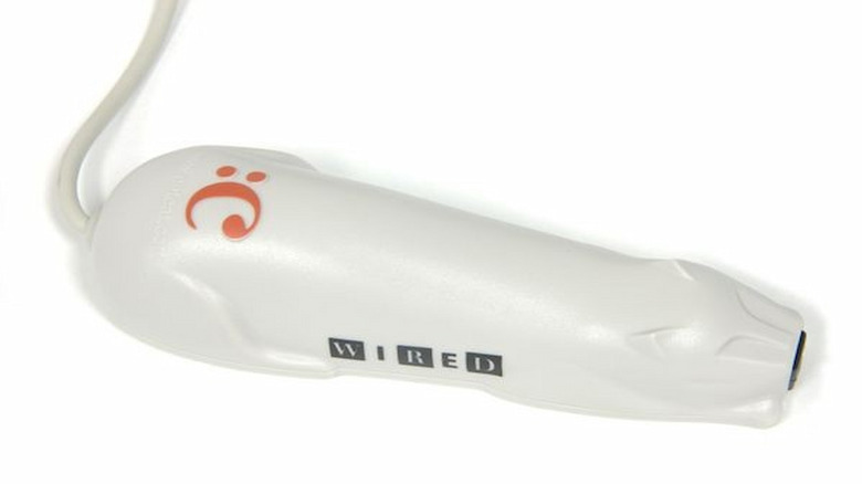 Close up of the CueCat barcode scanner