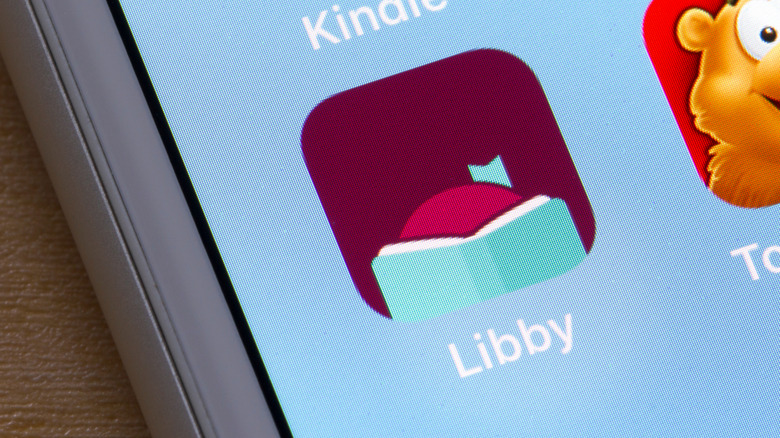 Close-up of the Libby app icon on a tablet screen.