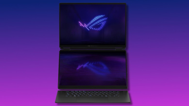 ASUS ROG Zephyrus Duo on a purple gradient background