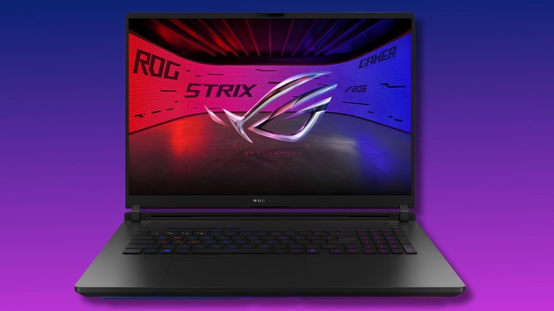 ASUS ROG Strix SCAR 18 on a purple gradient background