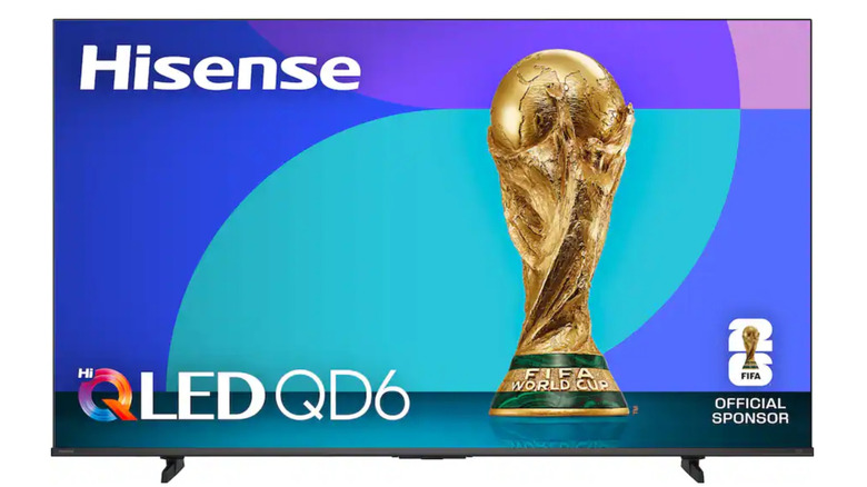 The Hisense 55-inch QD6 Series showing a FIFA World Cup trophy