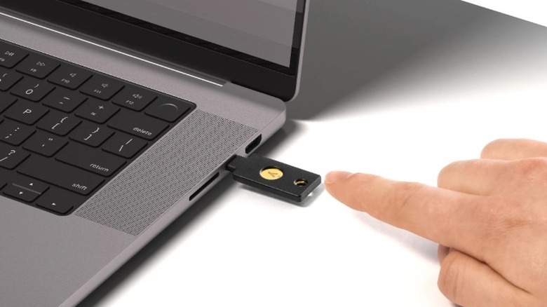 Yubico Security Key C NFC plugged into a laptop