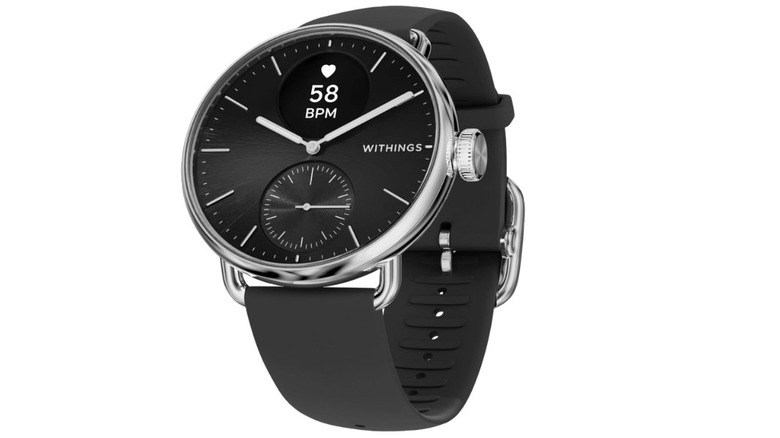 Withings ScanWatch 2 hybrid smartwatch with analog watch face and health display.