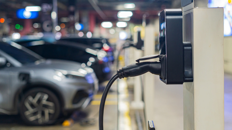 Electric cars at a charging station