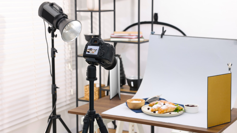 A professional photography session capturing the image of croissants