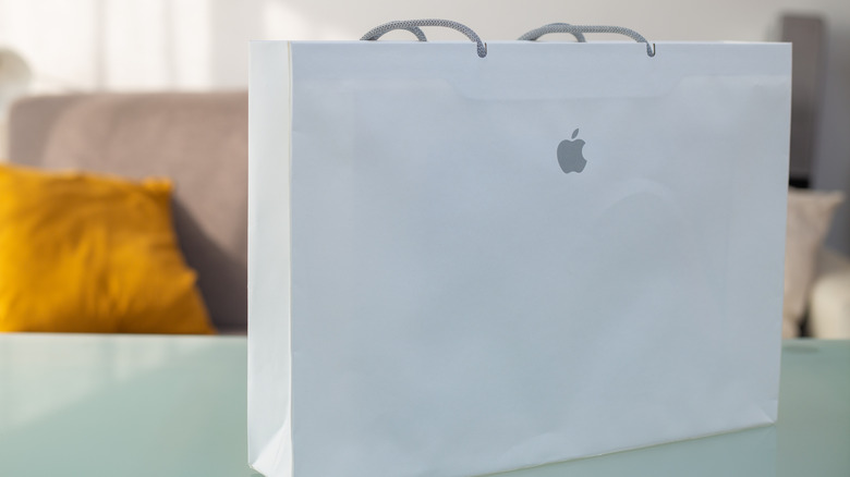 a white shopping bag from Apple