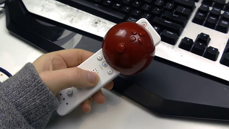A cricket ball attachment over Wii Remote