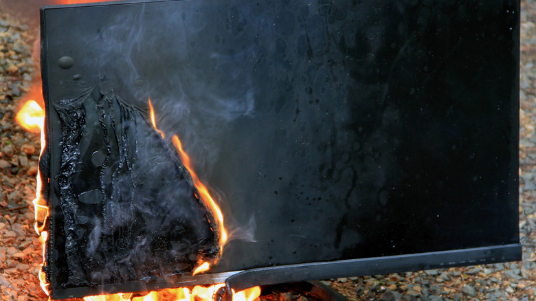 A screen melting and catching fire