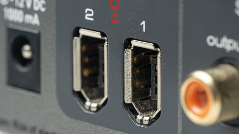 Close up view of two FireWire ports