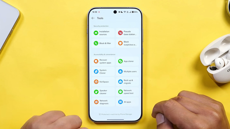 OnePlus phone showing Speaker cleaner tool in the Phone Manager app