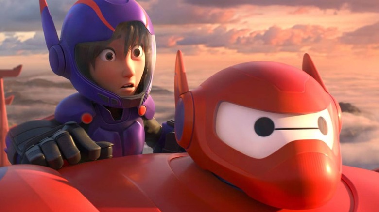 Hiro on top of Baymax in Big Hero 6