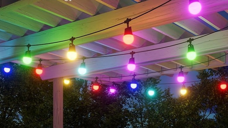 The Govee Smart Outdoor String Lights 2 set up under an awning.