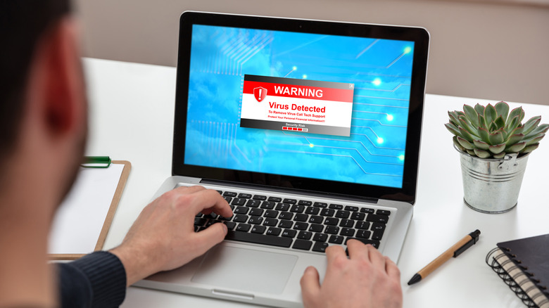 A screen showing that a computer virus has been detected