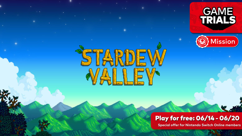 Nintendo Switch Online Game Trials promotion for Stardew Valley with free play dates displayed