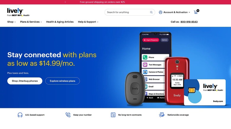 Lively website showing Jitterbug phones for sale