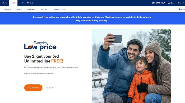 Optimum website showing current mobile phone deals