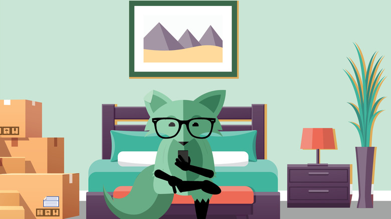 Mint Mobile mascot using a phone