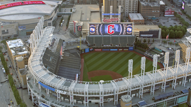 An aerial view of Progressive Field in Cleveland, Ohio.