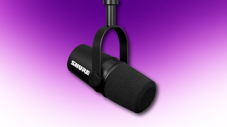 Shure MV7X on a purple gradient background