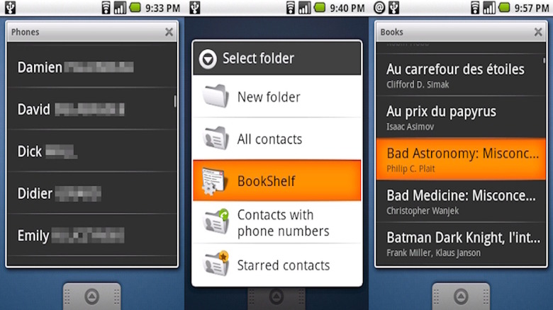 Live Folders screenshots from Android 1.5